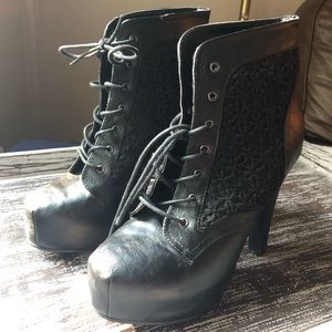 High Heel Black Lace Up Platform Boot